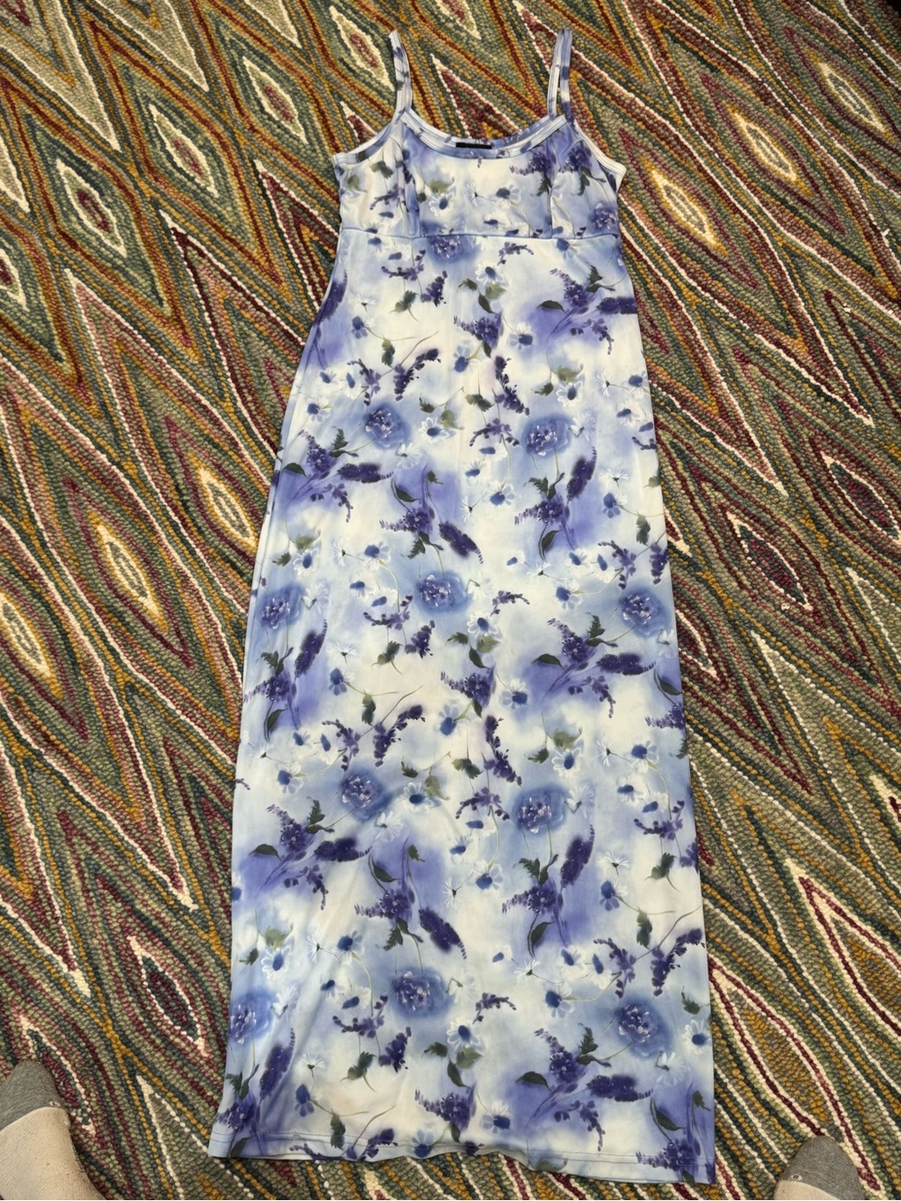 🪻🦋 VINTAGE Y2K Blue Floral Maxi Slip Dress with Spaghetti Straps‎ 🦋🪻 - Picture 10 of 13